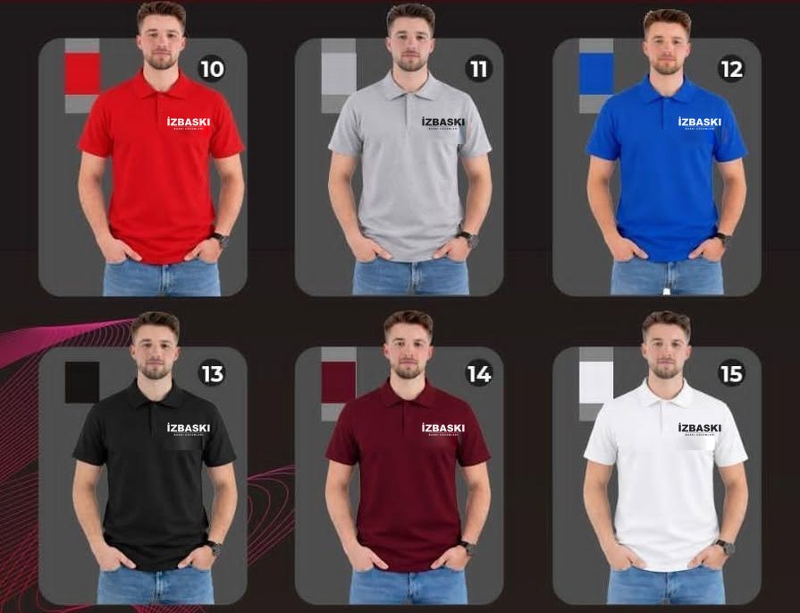Düz renk polo yaka tişört kartelası, 10-15 arası modeller