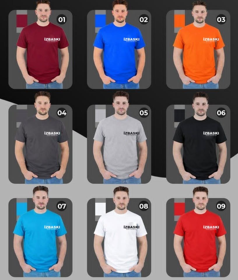 Bisiklet yaka tişört renk kartelası, 01-09 arası dokuz renk