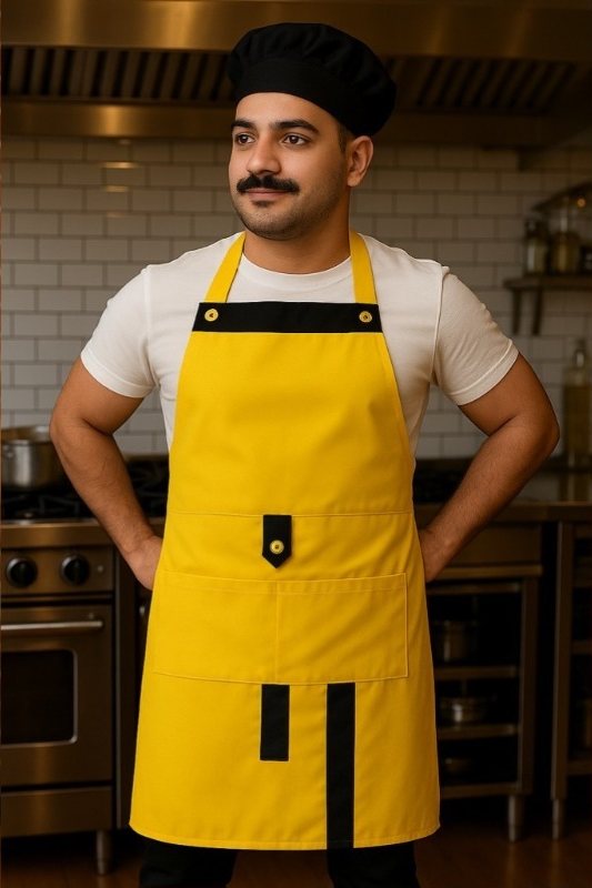 Sarı bahçıvan önlük, cepli
