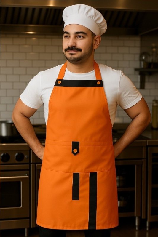 Turuncu bahçıvan önlük, cepli